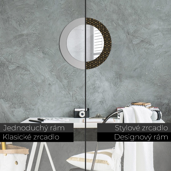 Round mirror frame with print Hexagonal geometry