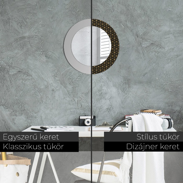 Round mirror frame with print Hexagonal geometry