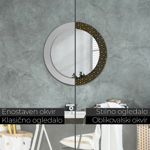 Round mirror frame with print Hexagonal geometry