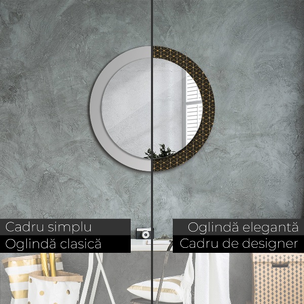 Round mirror frame with print Hexagonal geometry