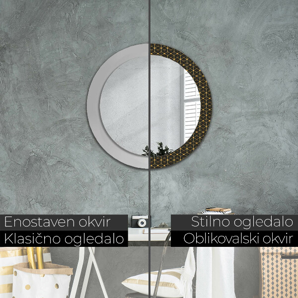 Round mirror frame with print Hexagonal geometry