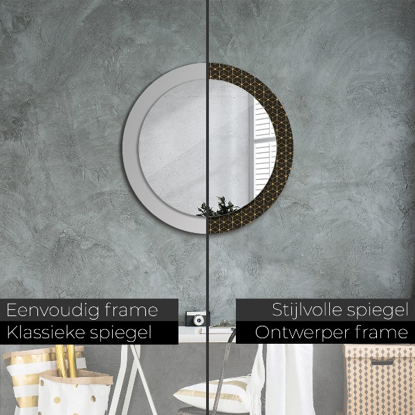 Round mirror frame with print Hexagonal geometry