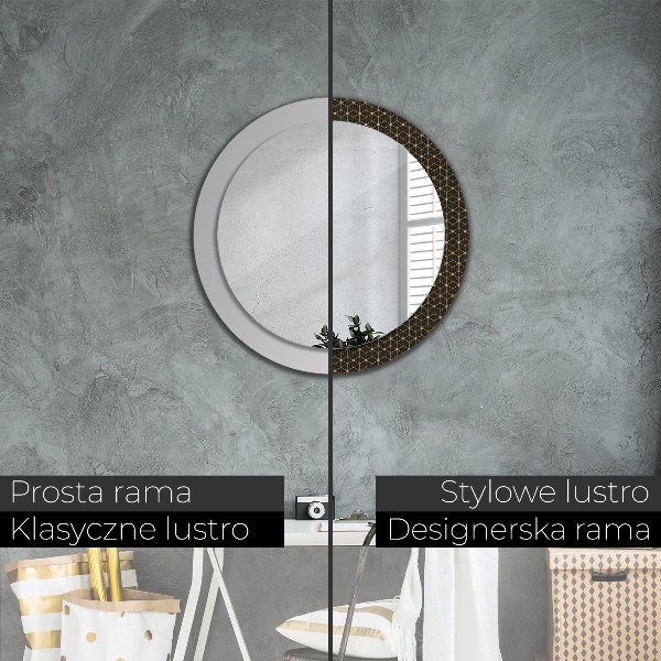 Round mirror frame with print Hexagonal geometry