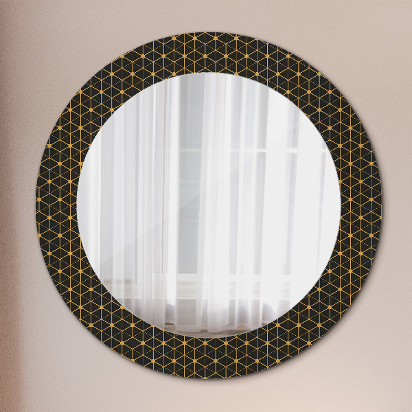 Round mirror frame with print Hexagonal geometry
