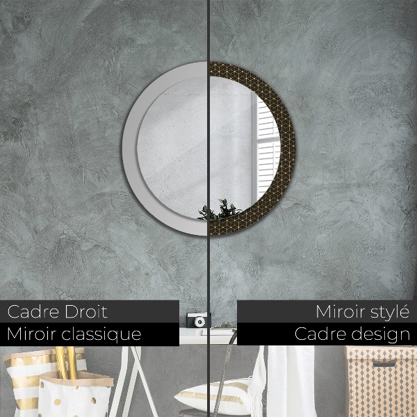 Round mirror frame with print Hexagonal geometry