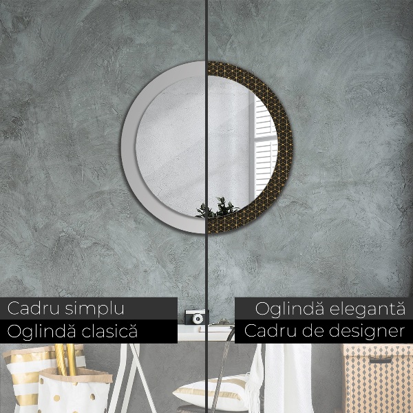 Round mirror frame with print Hexagonal geometry