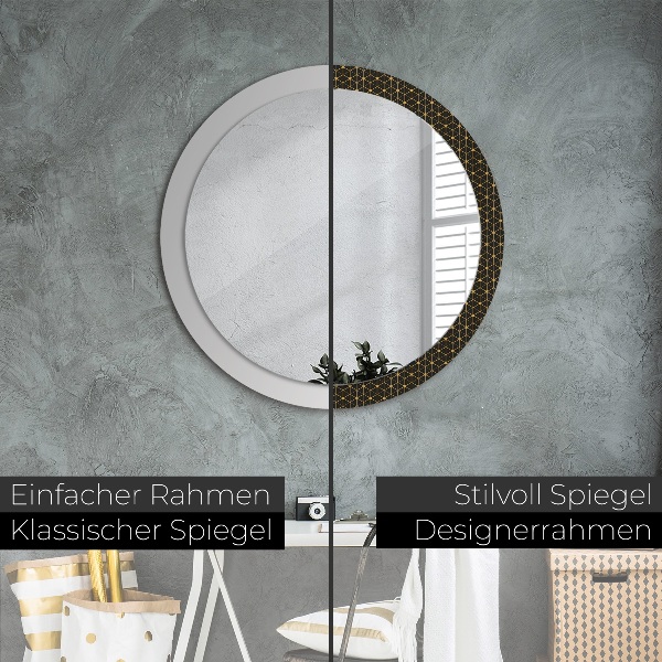 Round mirror frame with print Hexagonal geometry