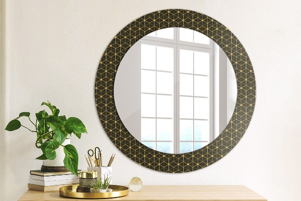 Round mirror frame with print Hexagonal geometry