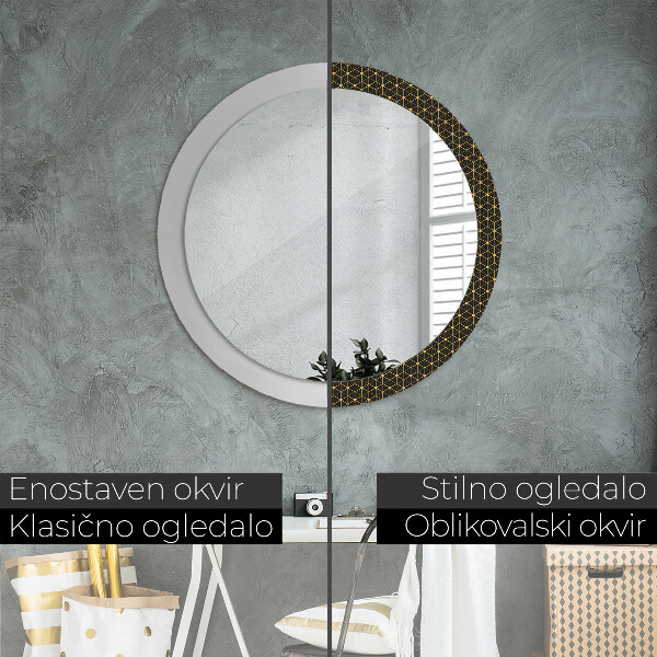 Round mirror frame with print Hexagonal geometry