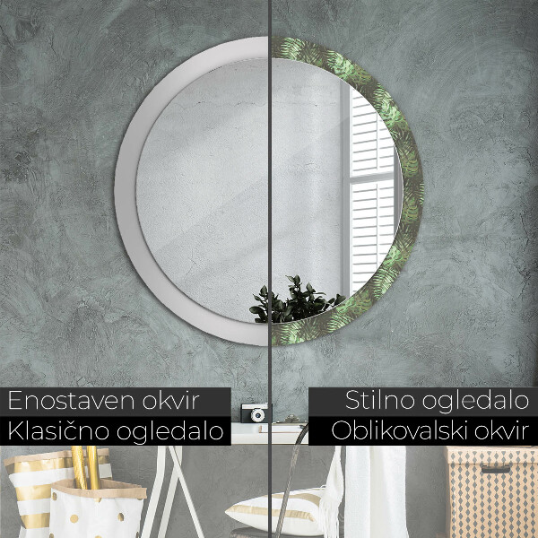 Round printed mirror Tropical leaves