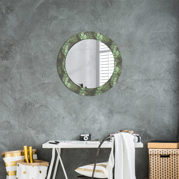 Round printed mirror Tropical leaves