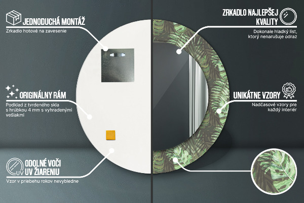 Round printed mirror Tropical leaves
