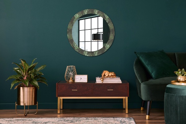 Round printed mirror Tropical leaves