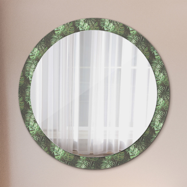 Round printed mirror Tropical leaves