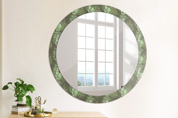 Round printed mirror Tropical leaves