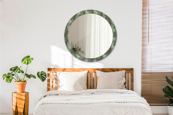 Round printed mirror Tropical leaves