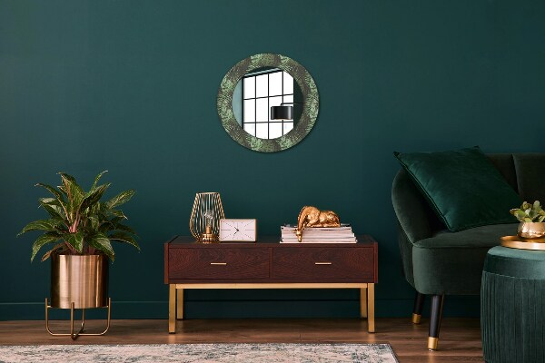Round printed mirror Tropical leaves