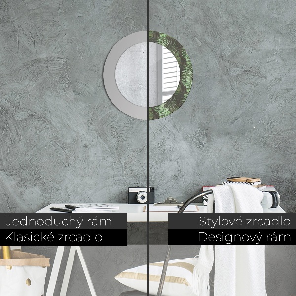 Round printed mirror Tropical leaves