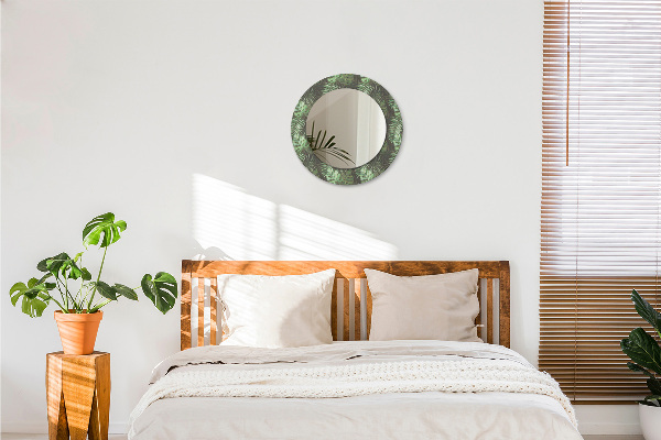 Round printed mirror Tropical leaves