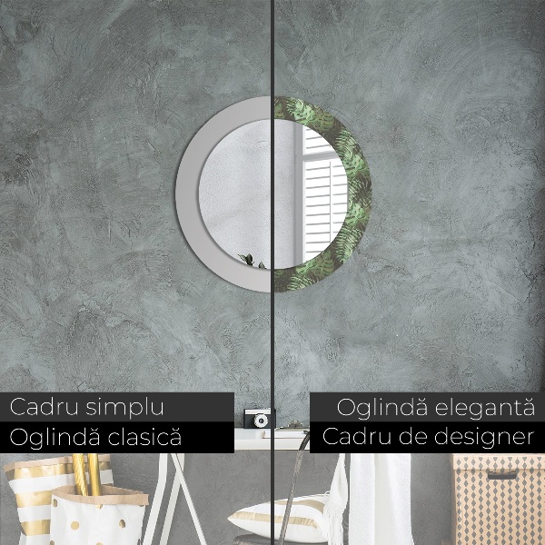 Round printed mirror Tropical leaves