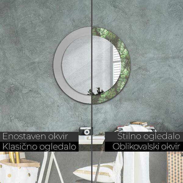 Round printed mirror Tropical leaves