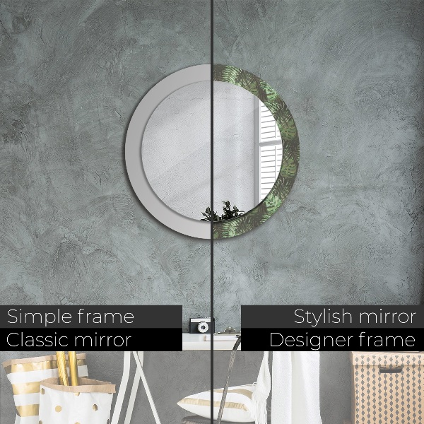 Round printed mirror Tropical leaves