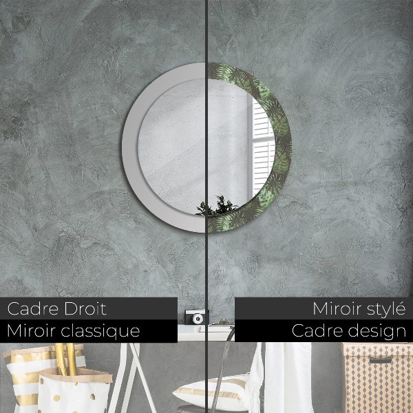 Round printed mirror Tropical leaves