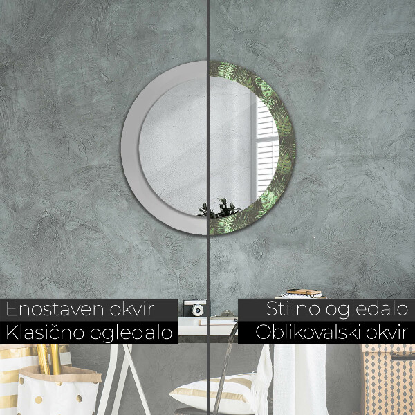 Round printed mirror Tropical leaves