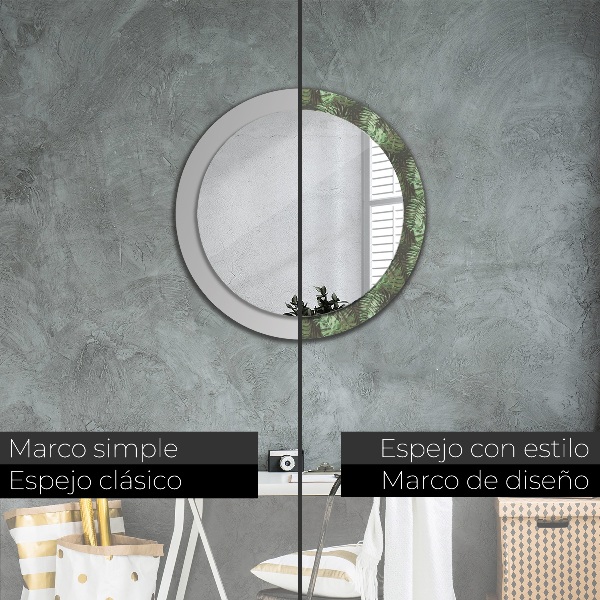 Round printed mirror Tropical leaves