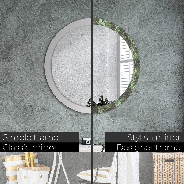 Round printed mirror Tropical leaves
