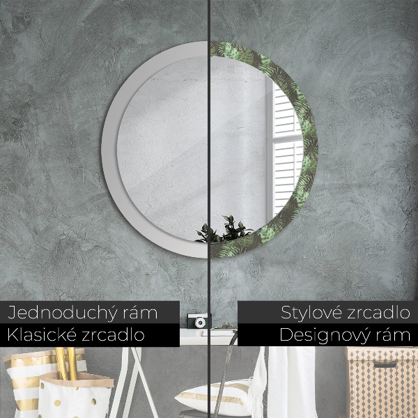 Round printed mirror Tropical leaves