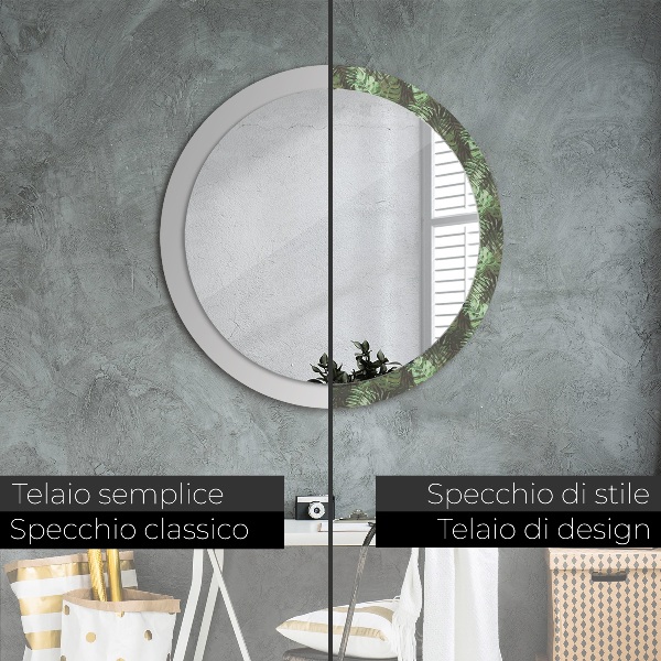 Round printed mirror Tropical leaves