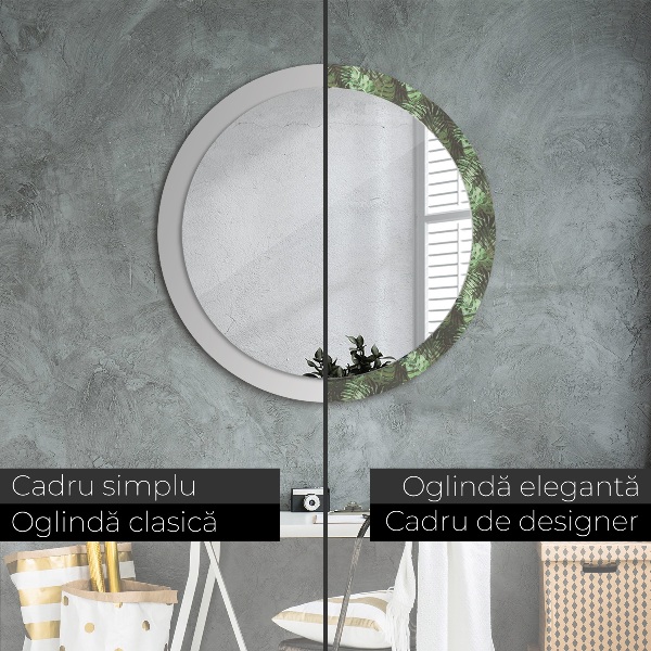 Round printed mirror Tropical leaves