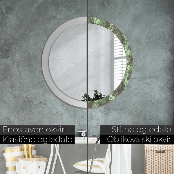 Round printed mirror Tropical leaves