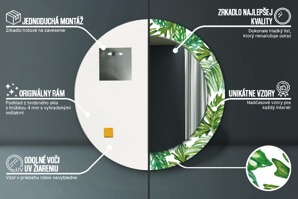 Round printed mirror Jungle leaves