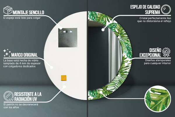 Round printed mirror Jungle leaves