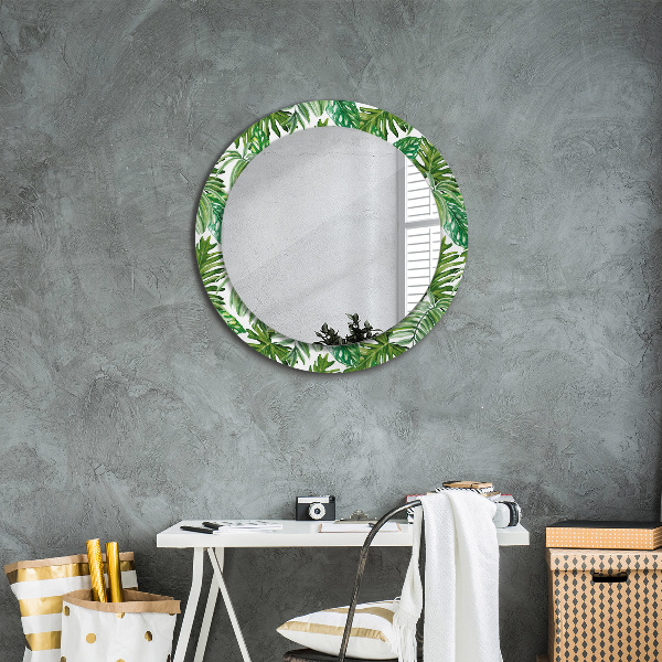 Round printed mirror Jungle leaves