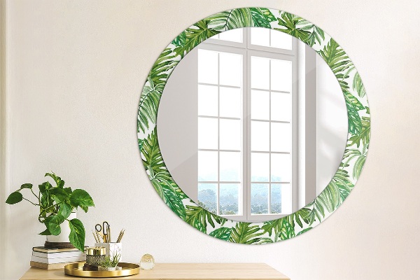 Round printed mirror Jungle leaves