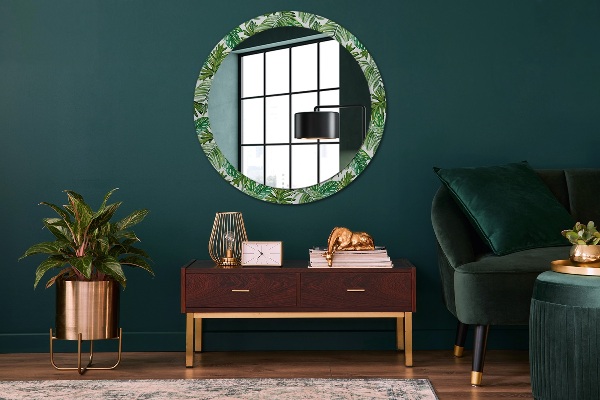 Round printed mirror Jungle leaves