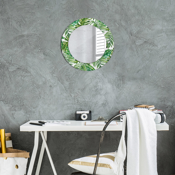 Round printed mirror Jungle leaves