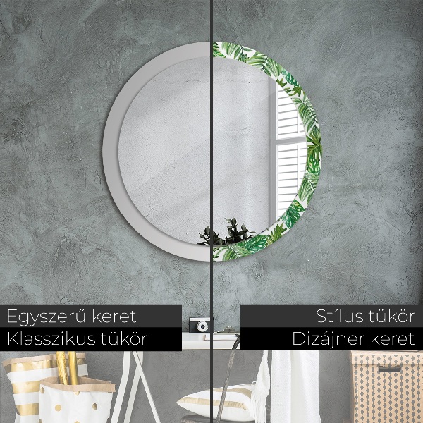 Round printed mirror Jungle leaves