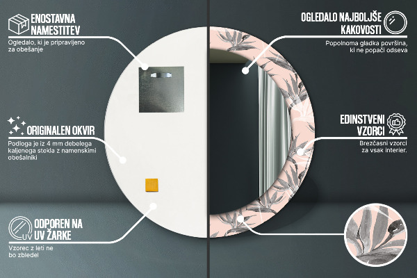 Round printed mirror Bird paradise