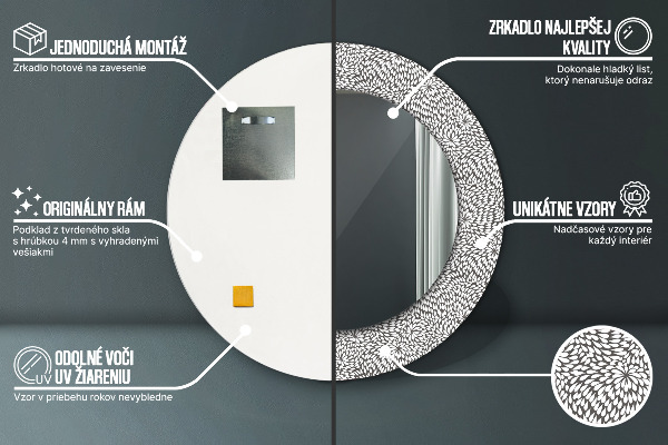 Round printed mirror Floral pattern
