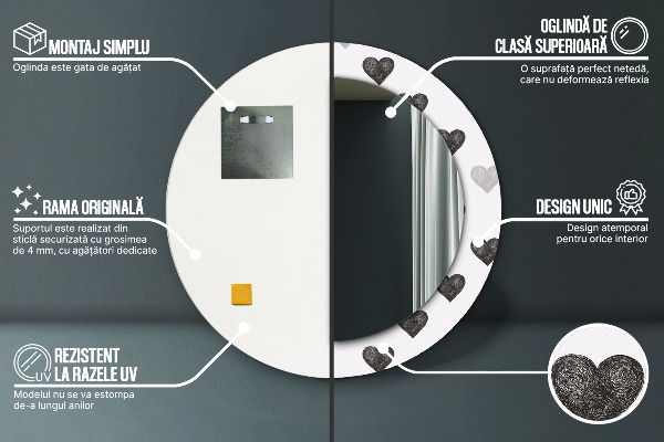 Round printed mirror Abstract hearts