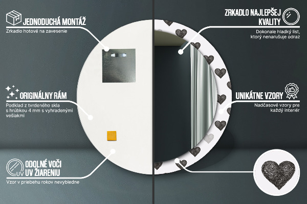 Round printed mirror Abstract hearts