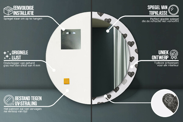 Round printed mirror Abstract hearts