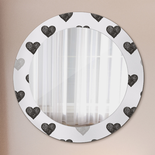 Round printed mirror Abstract hearts