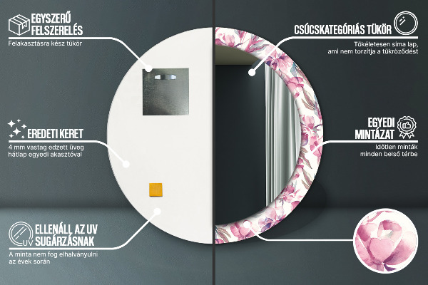 Round printed mirror Peonies flowers