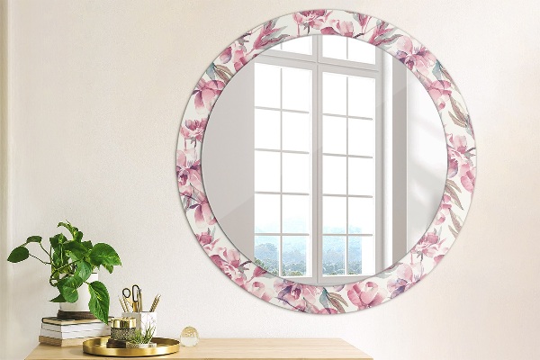 Round printed mirror Peonies flowers