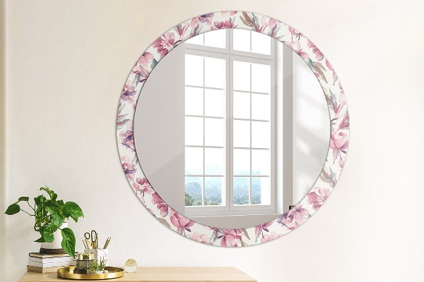 Round printed mirror Peonies flowers